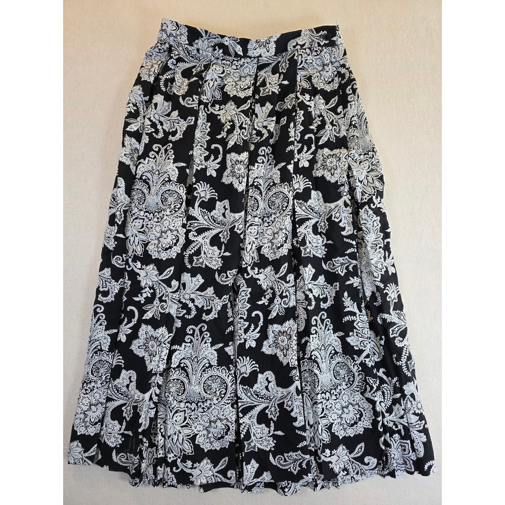 VTG Country Sophisticates Pendleton Women 10P Black Paisley Pleated Midi Skirt